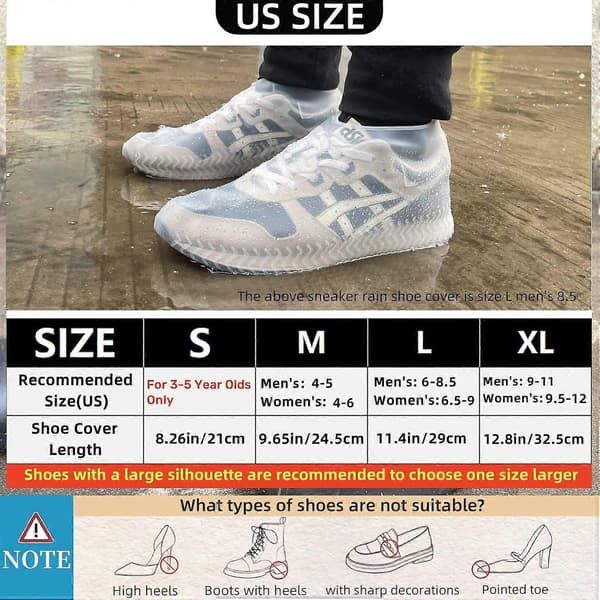 Waterproof shoe covers 2 pairs, reusable silicone rain shoe covers non-slip