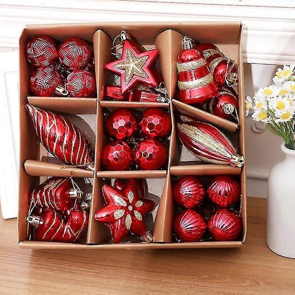 39 Pcs Christmas Tree Ornaments with Hanging String, Multiple Shapes, Shiny Christmas Decoration
