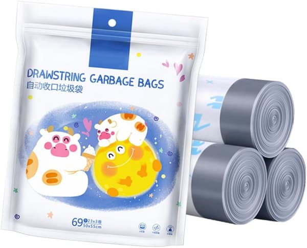 69 Pcs High-Strength Kitchen Trash Bags with Drawstring, 50x55 cm Thick Trash Bags Suitable