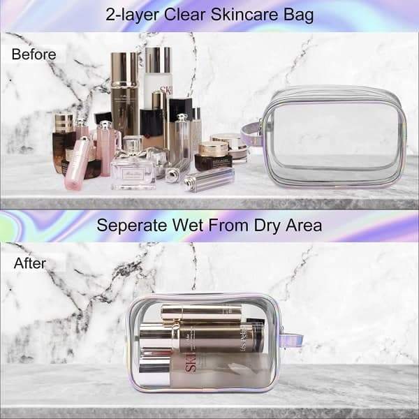 Transparent toilettaske makeup taske, 2 lag transparent makeup taske til sideSilver