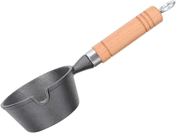 Cast Iron Mini Pot with Wooden Handle, Space-Saving Compact Design