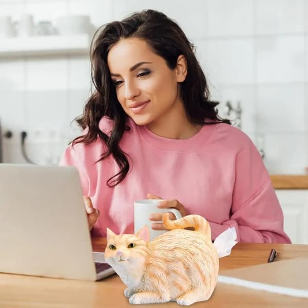 Cat Butt Tissue Holder - Square Tissue Box Cover with Tabby Cat - Cute Bathroom Accessory