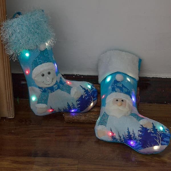 Hmwy-(B) Julstrumpor Julklappsstrumpor Juldekorationer Blå Lysande Presentpåse