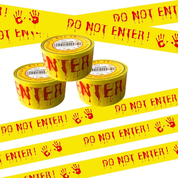 3 kpl Halloween-koristeet Varoitusteippi, 2 tuumaa x 82 jalkaa Älä Mene Sisään Varoitusteippirulla Keltainen DIY Kummitusmainen Ulkokoriste