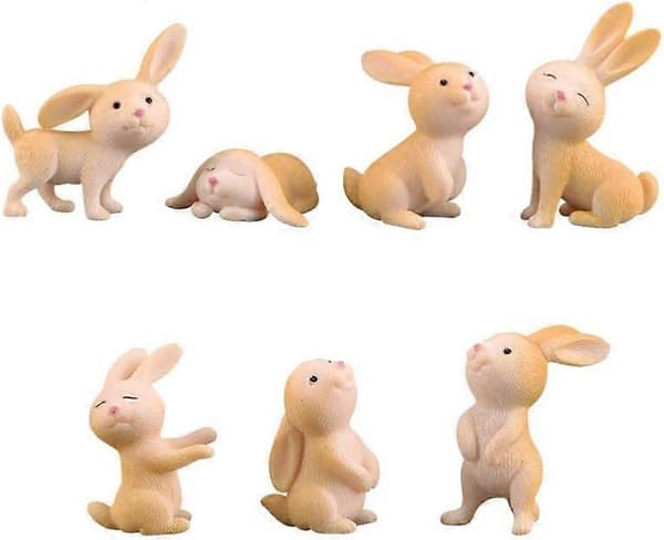 MUJIXI 7-pack Mini Easter Bunny Figurines Easter Decoration Small Landscape Desk Sculpture Dollhouse Decoration Mixed Style