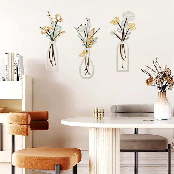 3 Delar Guld Metalltråd Blomma Väggdekor Modern Dekoration - 35*15cm - För Sovrum Vardagsrum Badrum Galleri