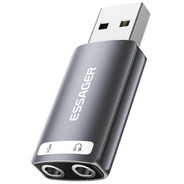 ESSAGER USB til Dobbelt 3.5mm Lydadapter Headset Eksternt Stereo Lydkort Konverter