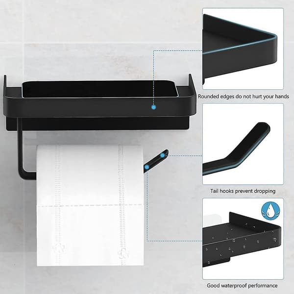 Toilet Paper Holder with Shelf, Self-Adhesive for Bathroom