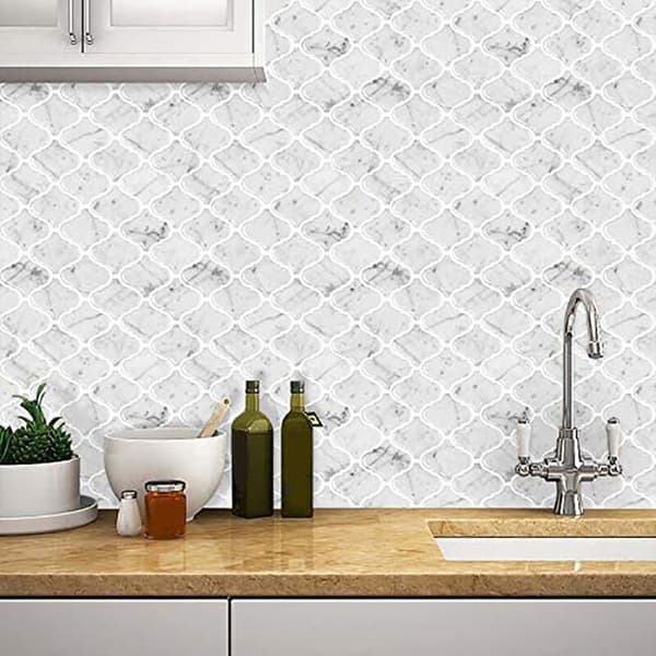 Imitation Marble Pattern Tile Sticker for Kitchen or Bathroom, Removable Backsplash 3D Wall Tile 5 Piece Series