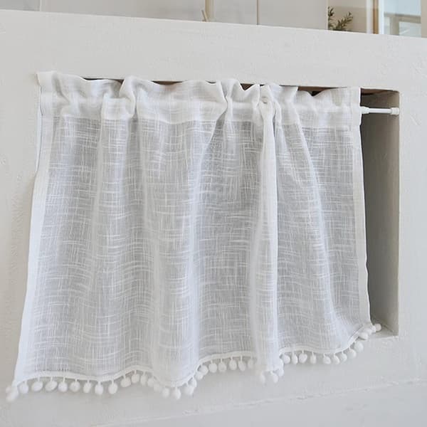 Short Kitchen Curtain Compatible with Small Window Linen Cotton Texture Transparent Simple White with Tassel Sealing Strip Curtain Panel Rod