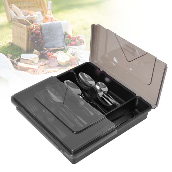 Bestickbricka med lock Stor bestickbricka för kök Brickor Förseglad bestickförvaringslåda för hem Picknick Husvagn Kök