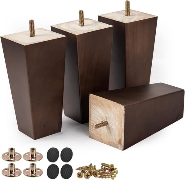 8 tommer møbelben i massivt træ, 4 stk. Midt-århundredes moderne pyramideformede ben i træ, erstatningsfødder sofaben med gevind M8-bolte 20 cm 20cm