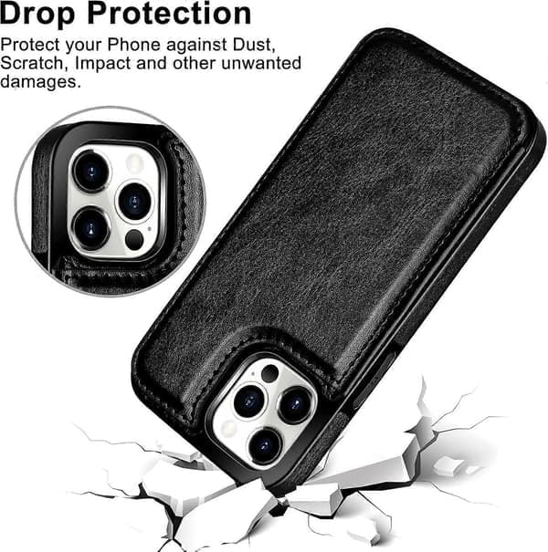 Iphone 15 Pro Wallet Case with Card Holder Shockproof Case Flip Folio Soft PU Leather Magnetic Closure Protective (Black)