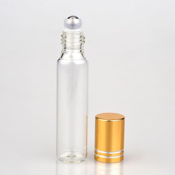 5 st 10 ml eterisk olja rullflaskor i glas, påfyllningsbart set med frostat yta för resor och personlig vård