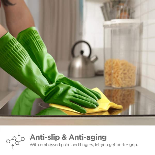 Rubber Dishwashing Gloves for Dishwashing, Kitchen Cleaning Gloves, 3 Pairs, Waterproof, Reusable (Green, Small)