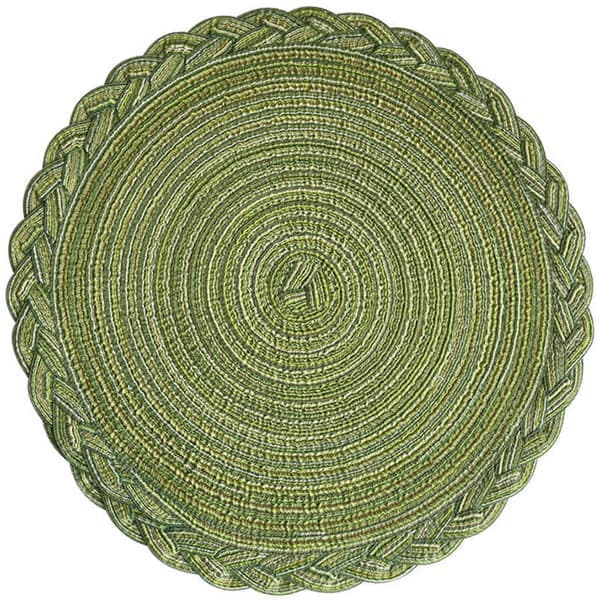 Set med 6 vävda underlägg, runda flätade underlägg för bröllop, middagar, restauranger, hotell, 18 cm - Grön