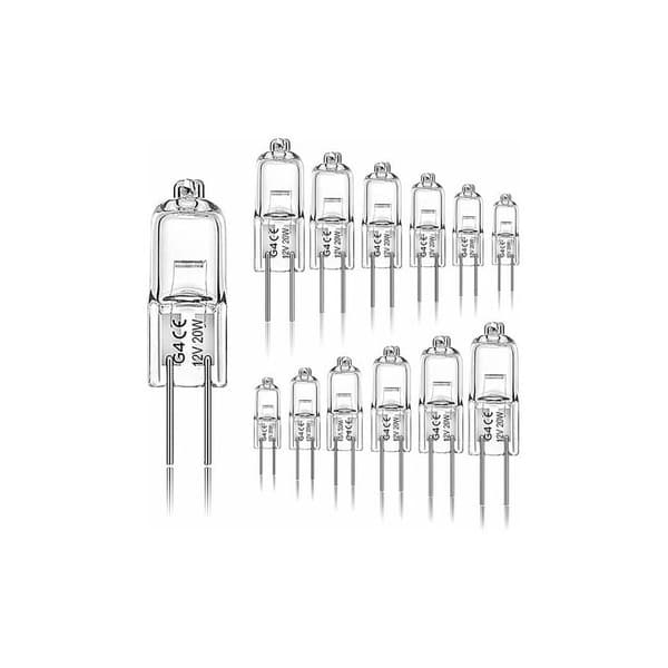 12-pack halogenlampor G4 20W 12V 2800 K 2 stift för spisfläkt, kök, vardagsrum, sovrum