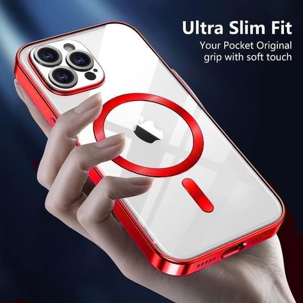 Etui til iPhone 16 Pro Max - Gennemsigtig beskyttelse Rød kromkant med magnetisk ring