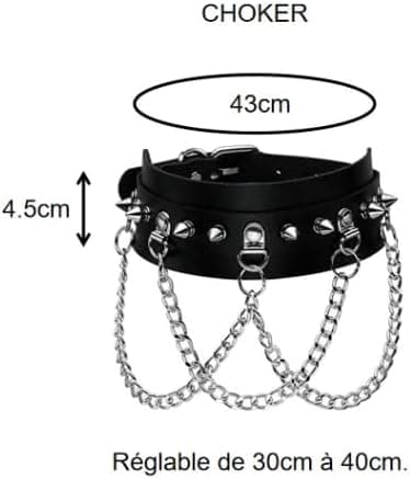 Punk Goth Halskæde Choker til Kvinder Mænd PU Læder Spike Nitter Kæde Halskæde Justerbar A A