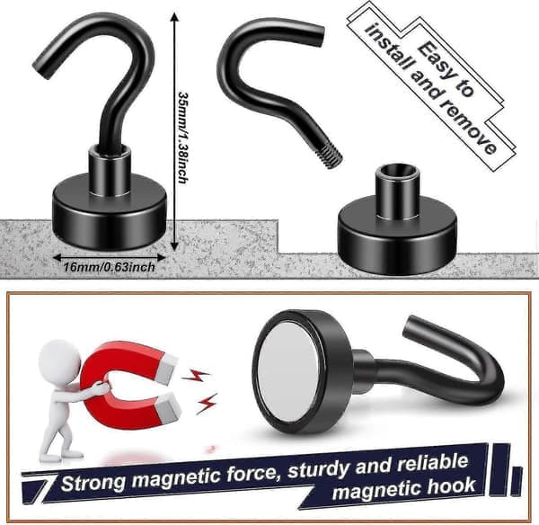 Magnetic Hooks - 20 Pack 25 lbs Neodymium Magnet Hook for Refrigerator, Grill, Key Holder and Hanging