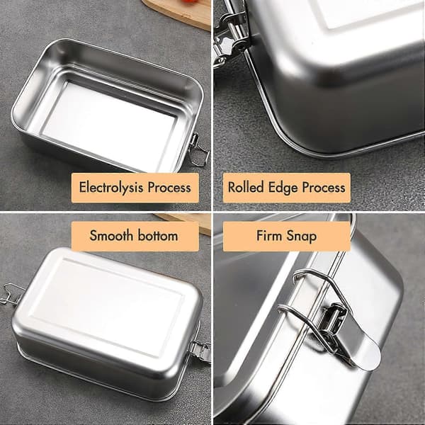 Matboks i rustfritt stål - 850ML Bento Box Matboks Matbeholder med låseklemme, Bærbare lunsjbokser for snacks