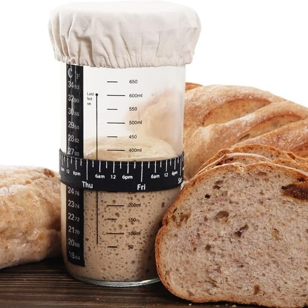 Surdejsglasgæringsbeholder - 730 ml brødgæringsbeholder med termometerstrimmel - Startpakke til bagning