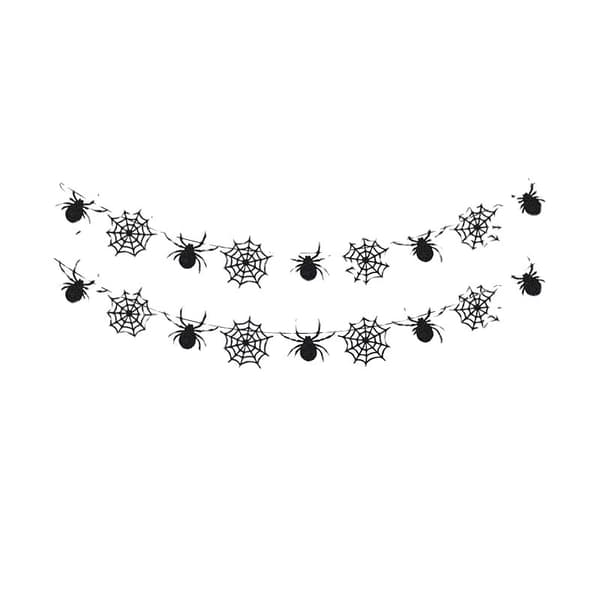 Black Glitter Spider Web Banner, Hanging Spider Web Decoration, Halloween Party Decorations, 2-Pack