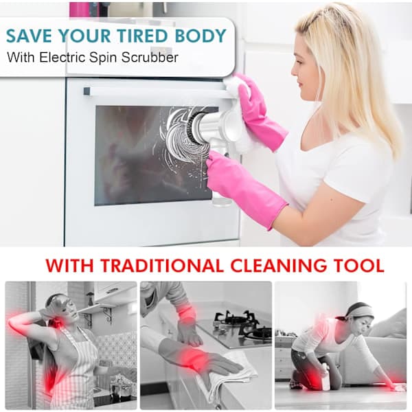 Wireless Electric Cleaning Brush with 5 Replaceable Brush Heads - Handheld Electric Shower Cleaner