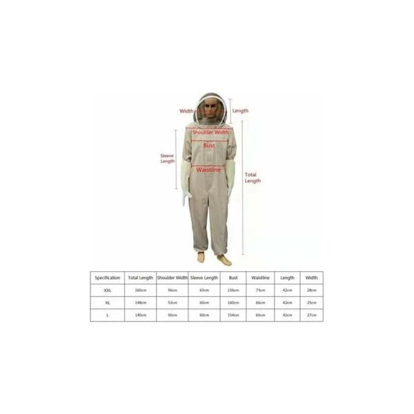Professional Beekeeping Suit, Size L - 100% Thick, Breathable Cotton - Protection Against Bee Stings - Self-Supporting Veil