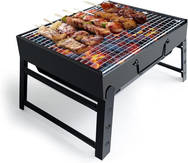 BBQ-grill, udendørs bærbar foldbar kulgrillbord til picnic have terrasse campingrejser (sort)