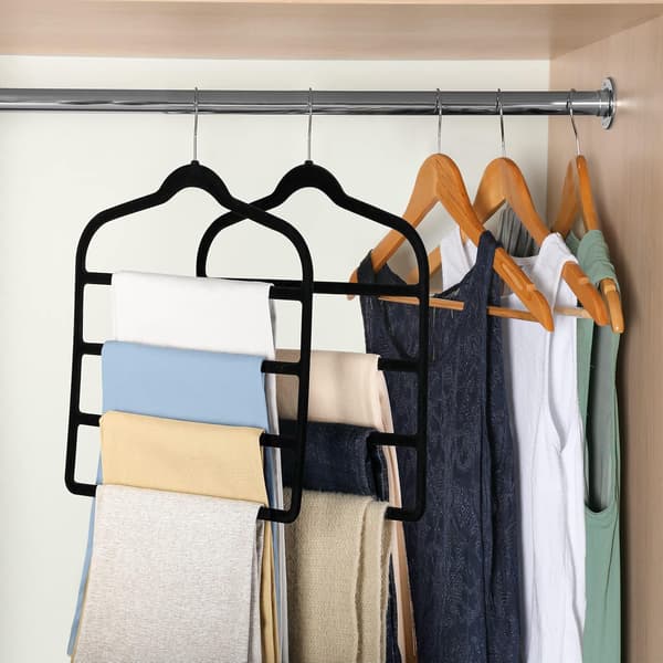 Space-saving Non-slip Pants Hanger - 5-pack Jeans Hanger Multi Bar Velvet Clothes Hanger Closet Organizer