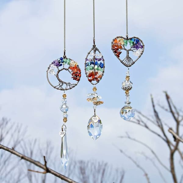 Hånd chakra solfanger hængende vindue krystal dråbe prisme ornament, 3 stk. pakke