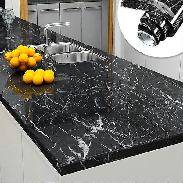 Patterned Waterproof Self-Adhesive Wallpaper PVC Wall Stickers for Living Room Bathroom Kitchen Countertop (Black Brown, 2pcs) A