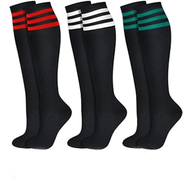 Knæstrømper 3 par - 35x19 cm - Polyester - Stribede rørstrømper - 3 forskellige farver - Varme sportsstrømper til kvinder