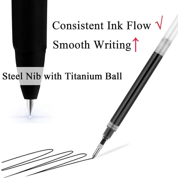 Black Ink Rollerball Pens Fine 0.5mm Ballpoint Tip (5-Pack)