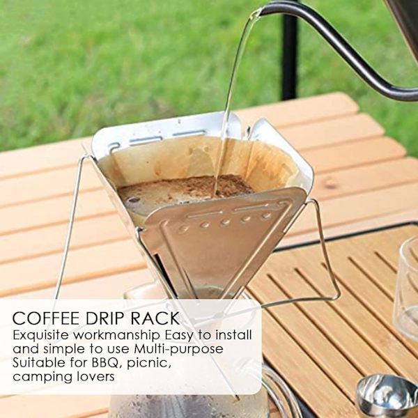 Kaffefilter, bærbart filterkon i rustfrit stål, foldbart, til rejser, vandreture, picnic, camping