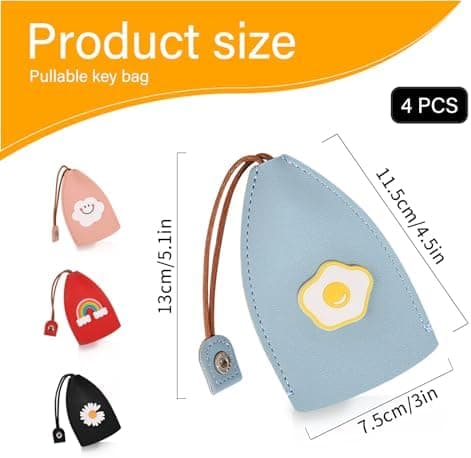 Cute Keychain Case 4-pack, PU Leather Car Key Case Portable Key Pouch for Car Keys, Personalized Retractable Key Bag (egg/cloud)