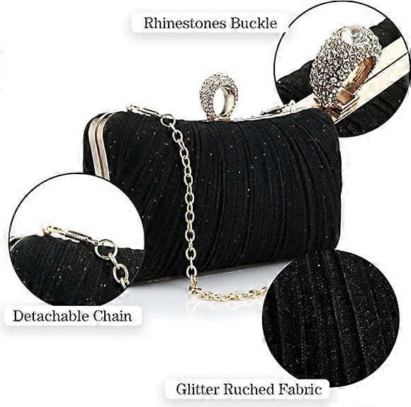 Kvinnor Guld Clutch Väskor Glitter Aftonhandväska Plisserad Aftonväska för Dam Formell Bröllop Bal