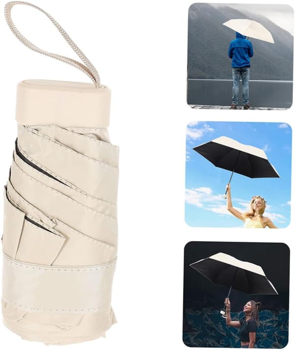 Mini Parasol Solparaply UV-beskyttelse Kompakt Lomme Paraply til Strandrejser Vindtæt til Sol og Regn