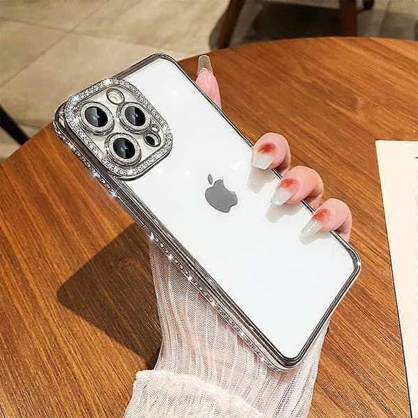 iPhone 13 Pro Max Deksel, Glitrende Diamant Rhinestone Kameraobjektivbeskyttelse, Krystall Bling Klar Søt Platering Telefondeksel Støtsikker - Gull