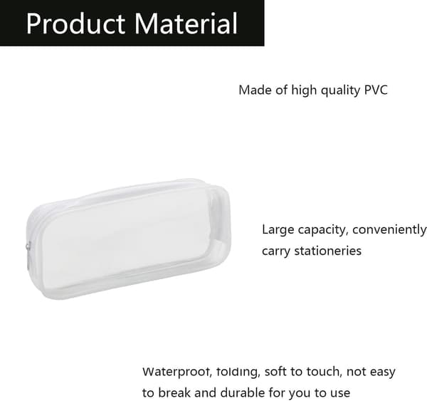 2 Pcs Clear Pencil Case, Makeup Pouch Pencil Case, Transparent Waterproof Zipper Portable Storage Bag