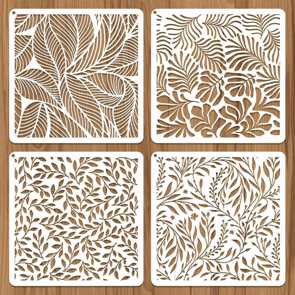 Large Stencils for Painting, Decorative Textured Leaf Drawing Template, Reusable Stencil Set in 30x30 cm