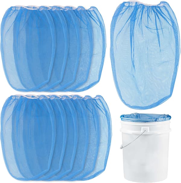 5 Gallon Maling- og Væskesilfilterpose med Finmasket Blå Nylon, 12-pakning - Brukes i 5 Gallon Bøtter, Engangsfilterpose, Elastisk Topp