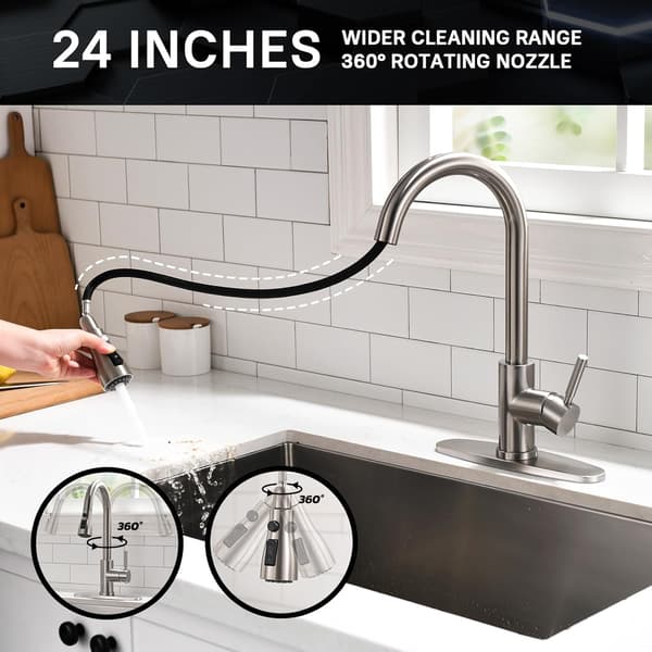 Single Handle High Arc Brushed Nickel Pull Down Kitchen Faucet, Single Level Stainless Steel Kitchen Faucets with Pull-Down Spray