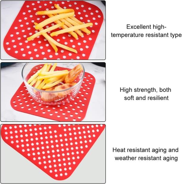 Firkantede silikonebagemåtter til airfryer, genanvendelige dampningsmåtter til airfryer, perforerede
