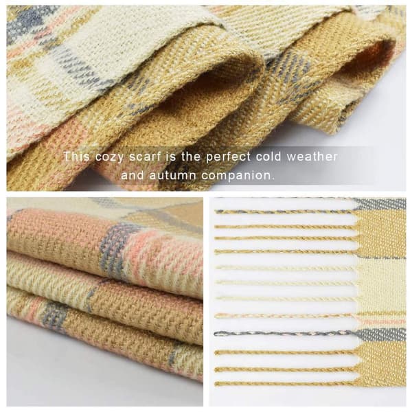 Vinter lang blød varm plaid tørklæde dame uld kvast langt sjal beige plaid