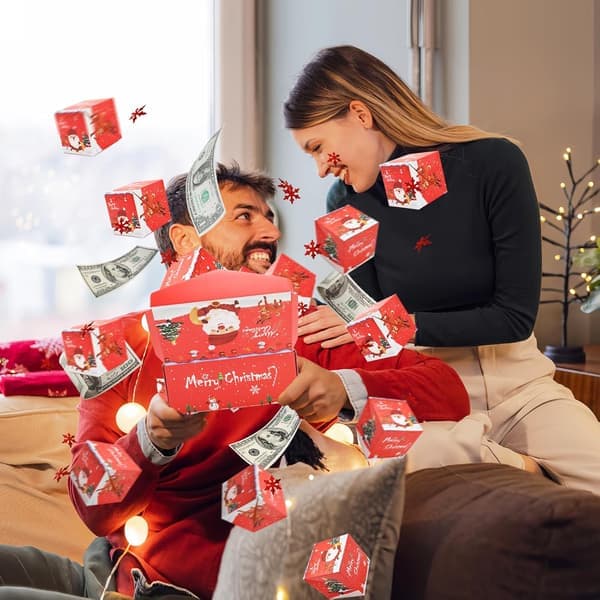 Surprise Gift Box Money Explosion, Unique Foldable Bouncing Red Envelope Box with Confetti, Luxury Cash Explosion for Birthday, Red Red