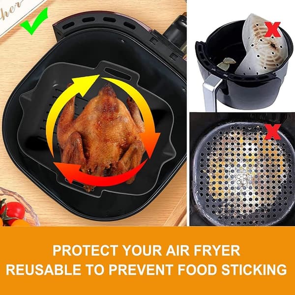 Air Fryer Silicone Basket - 2-pack Rectangular Baking Pan 22x16x6cm - Non-stick Reusable Oven Pan BPA-free