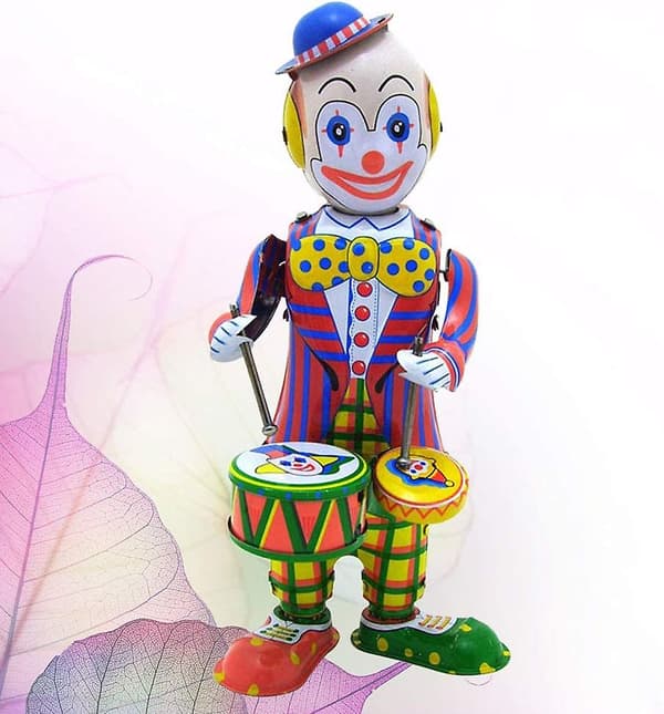 Katea Vintage Plåtleksak Trummande Cirkusclown Robot Uppdragsleksak Present