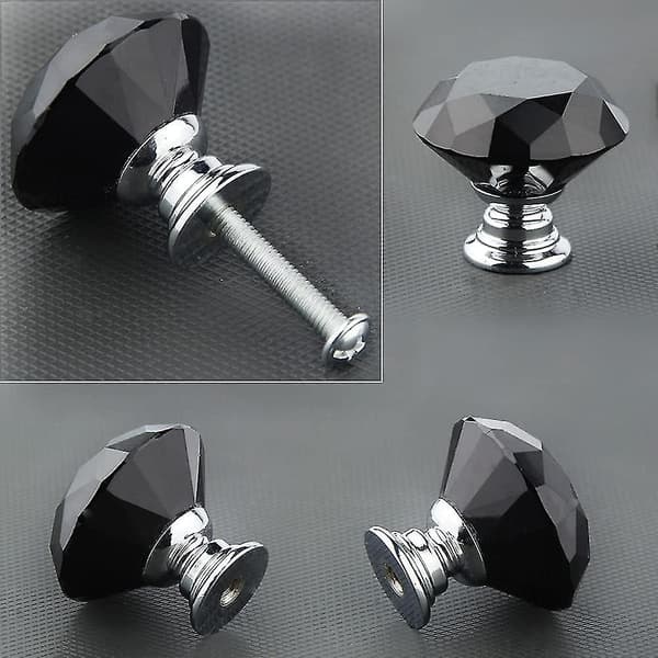 10 pcs Crystal Glass Cabinet Knobs 30mm Diamond Shape Drawer Kitchen Cabinet Dresser Wardrobe Pull Handle (black) (LGL)